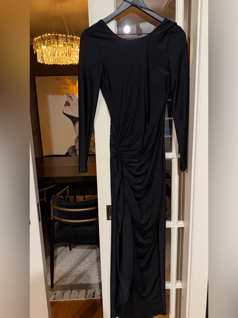 Sarah Ruched Maxi Dress with leg Slit in Black superdown sz XS